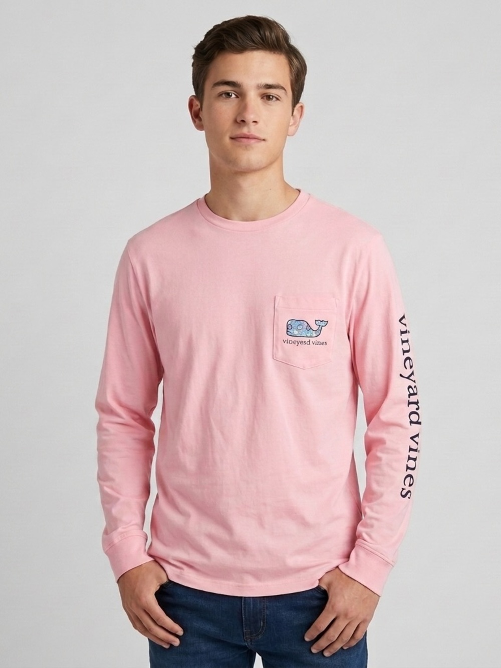 Vineyard Vines Pink Pickle Ball Pattern Long-Sleeve Pocket Tee Men's Sz Med  NWT